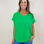 Kelly Green Raw Edge Cap Sleeve Top - Jessi Jayne Boutique