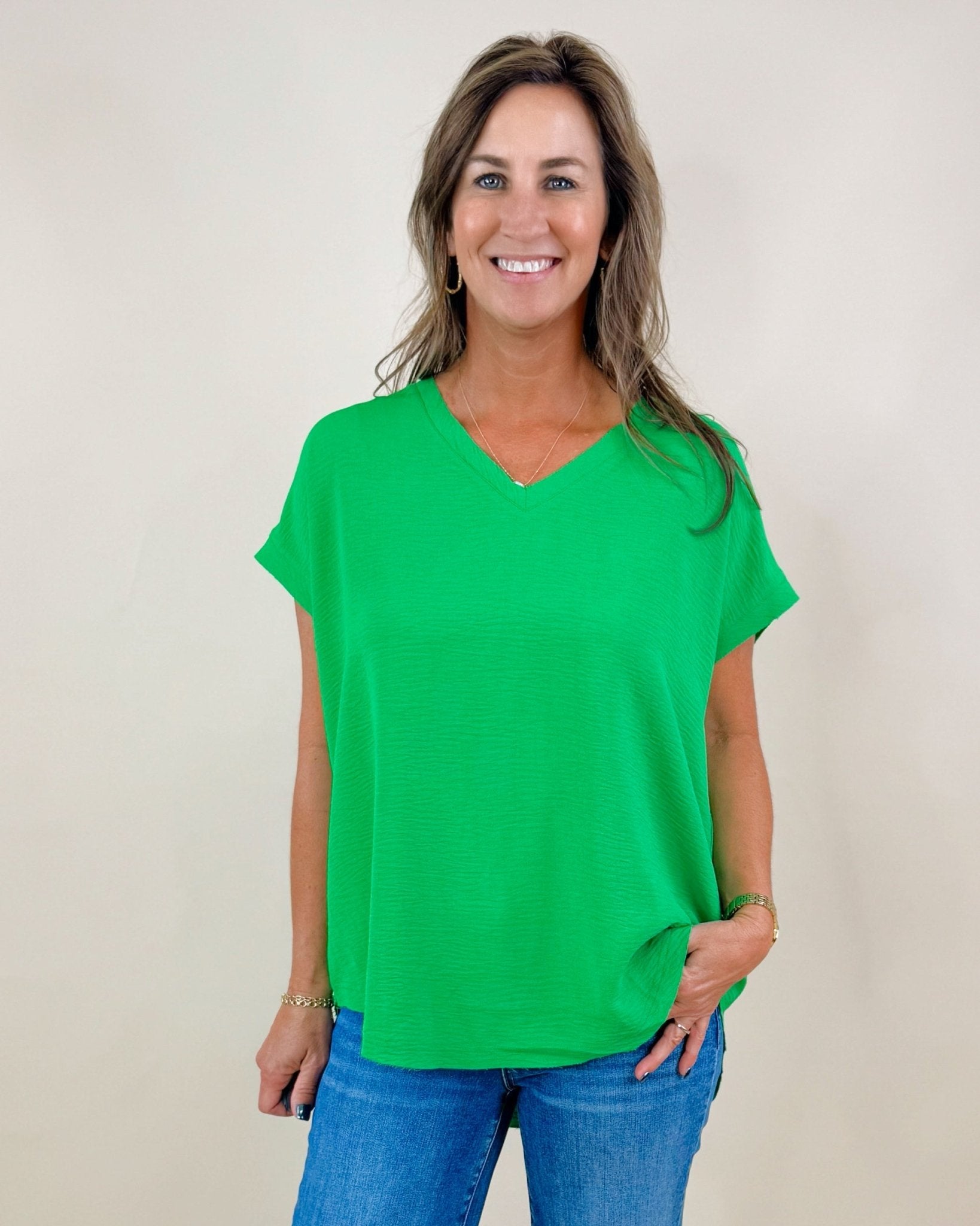 Kelly Green Raw Edge Cap Sleeve Top - Jessi Jayne Boutique