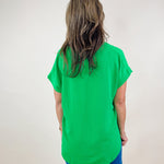 Kelly Green Raw Edge Cap Sleeve Top - Jessi Jayne Boutique