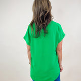 Kelly Green Raw Edge Cap Sleeve Top - Jessi Jayne Boutique