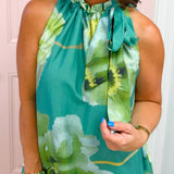 Emerald Garden Tie Neck Midi Dress - Jessi Jayne Boutique