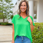 Kelly Green Raw Edge Cap Sleeve Top - Jessi Jayne Boutique