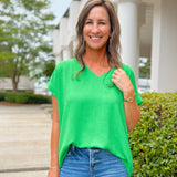 Kelly Green Raw Edge Cap Sleeve Top - Jessi Jayne Boutique