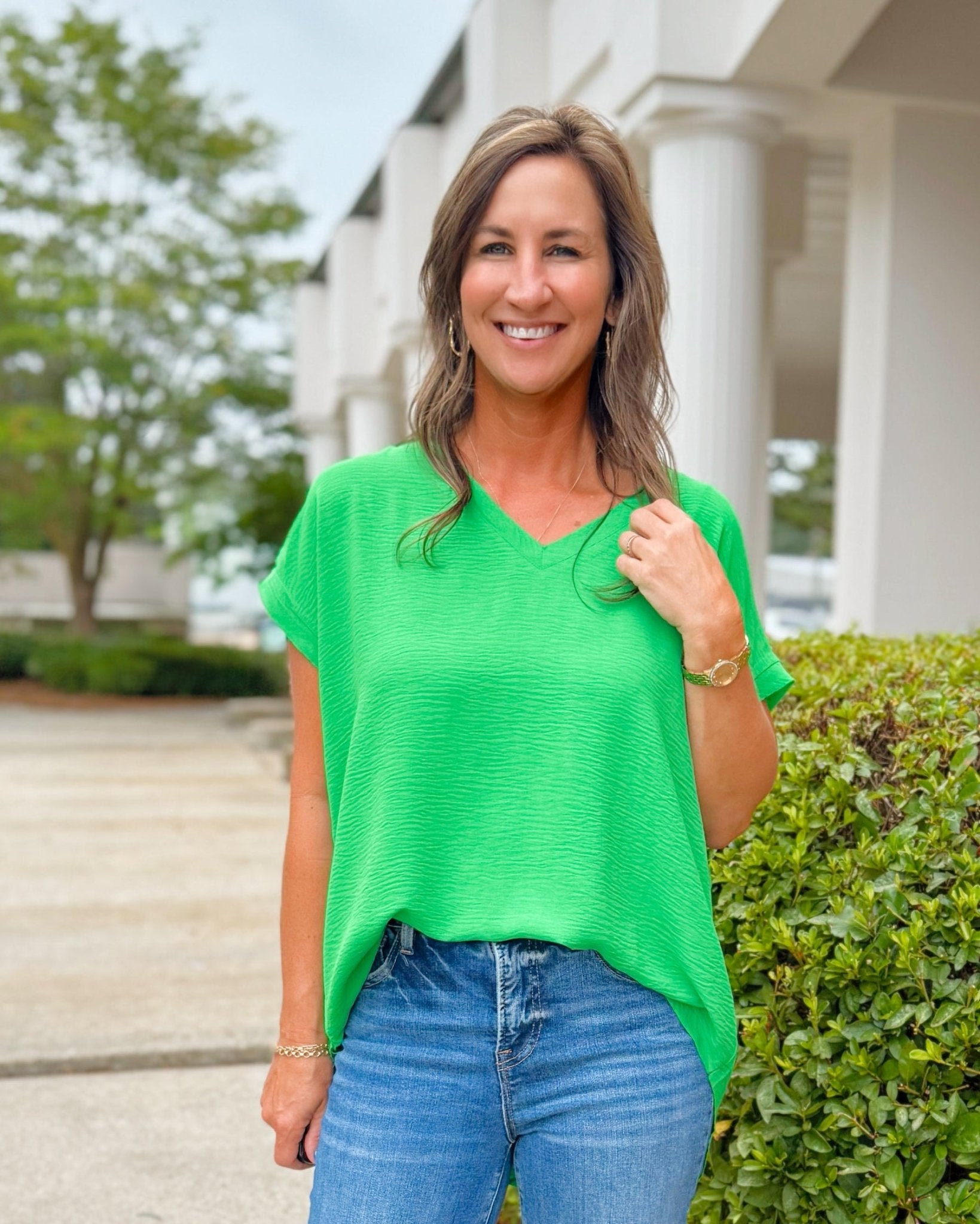 Kelly Green Raw Edge Cap Sleeve Top - Jessi Jayne Boutique