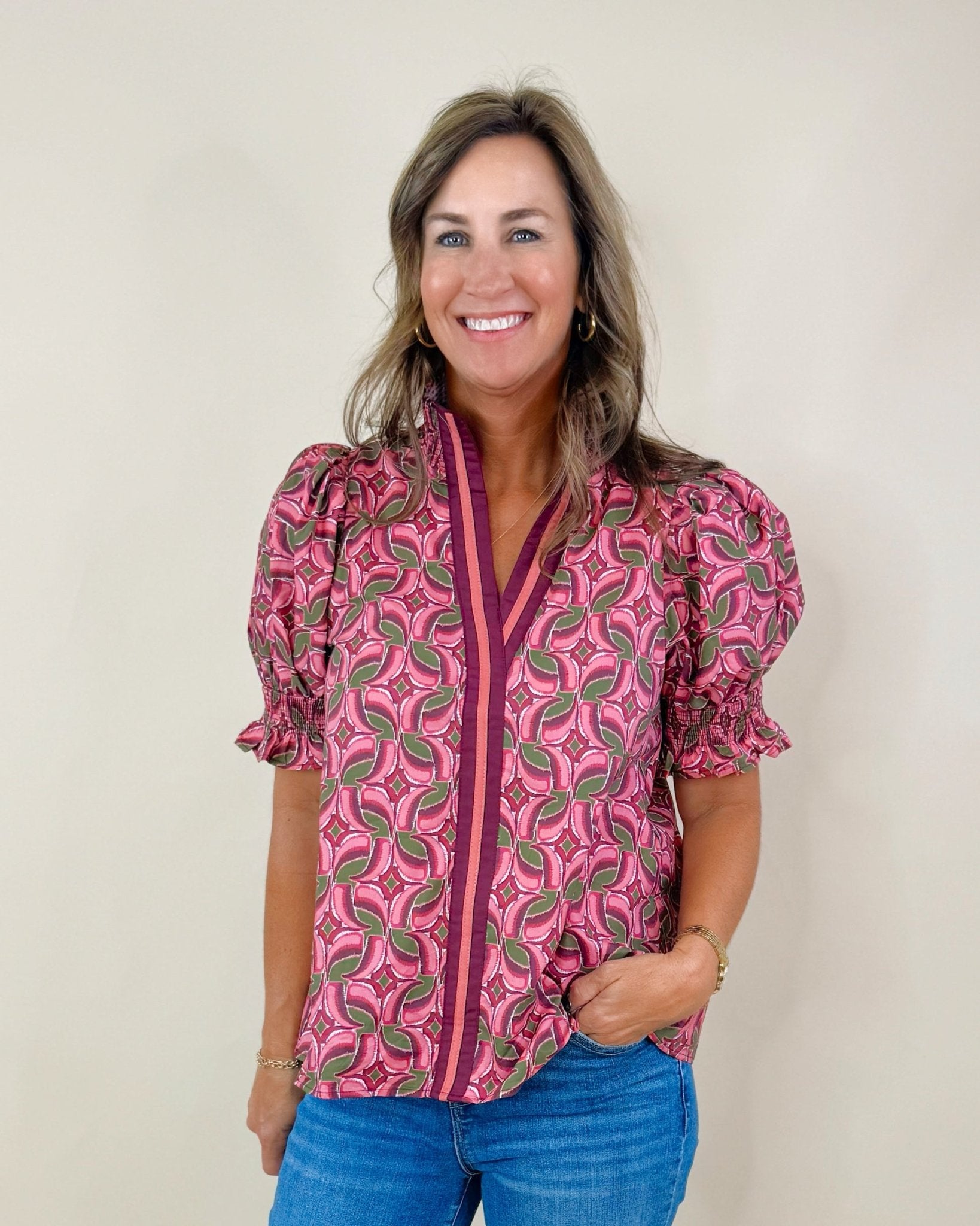 Berry Twist Smocked Sleeve Top - Jessi Jayne Boutique