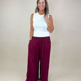 Merlot Fray Day Linen Pants - Jessi Jayne Boutique