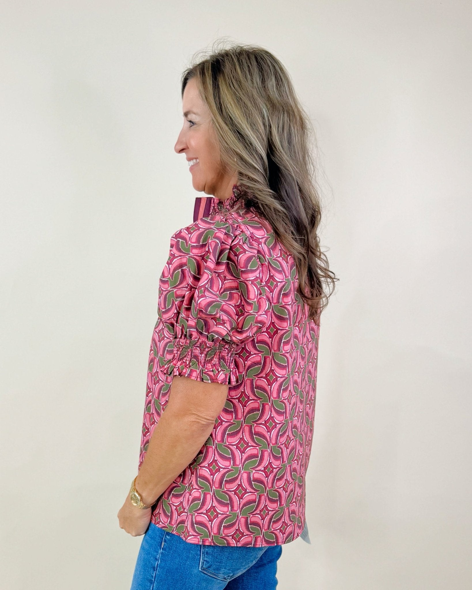 Berry Twist Smocked Sleeve Top - Jessi Jayne Boutique
