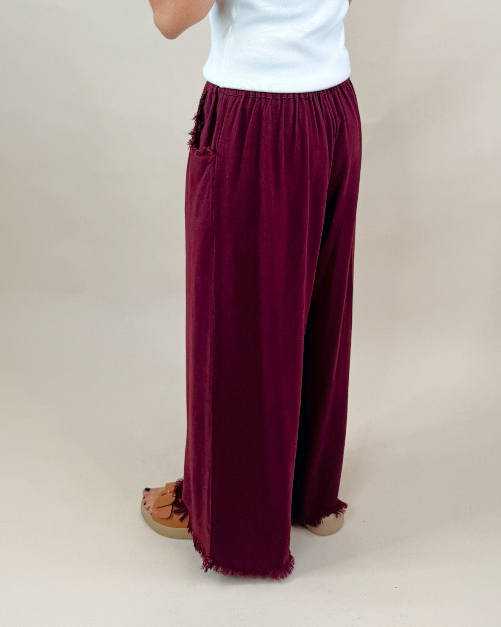 Merlot Fray Day Linen Pants - Jessi Jayne Boutique
