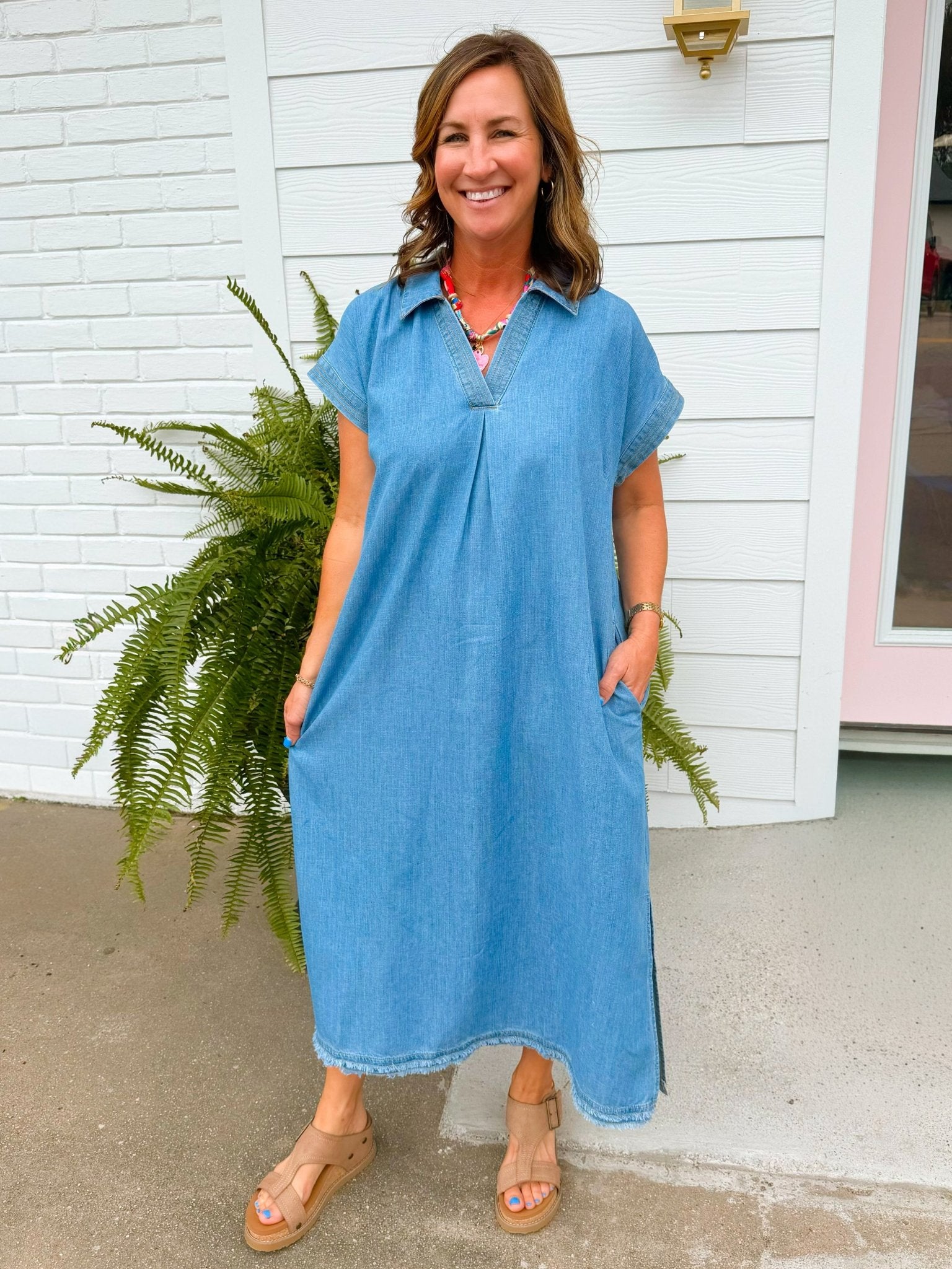 Weekend Stroll Denim Midi Dress - Jessi Jayne Boutique