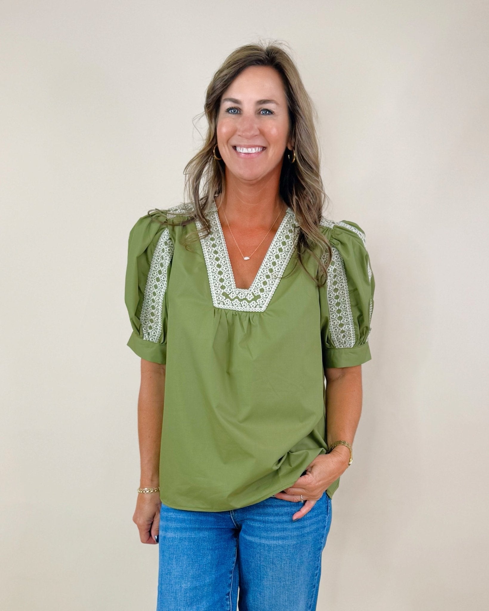 Olive Orchard Embroidered Top - Jessi Jayne Boutique