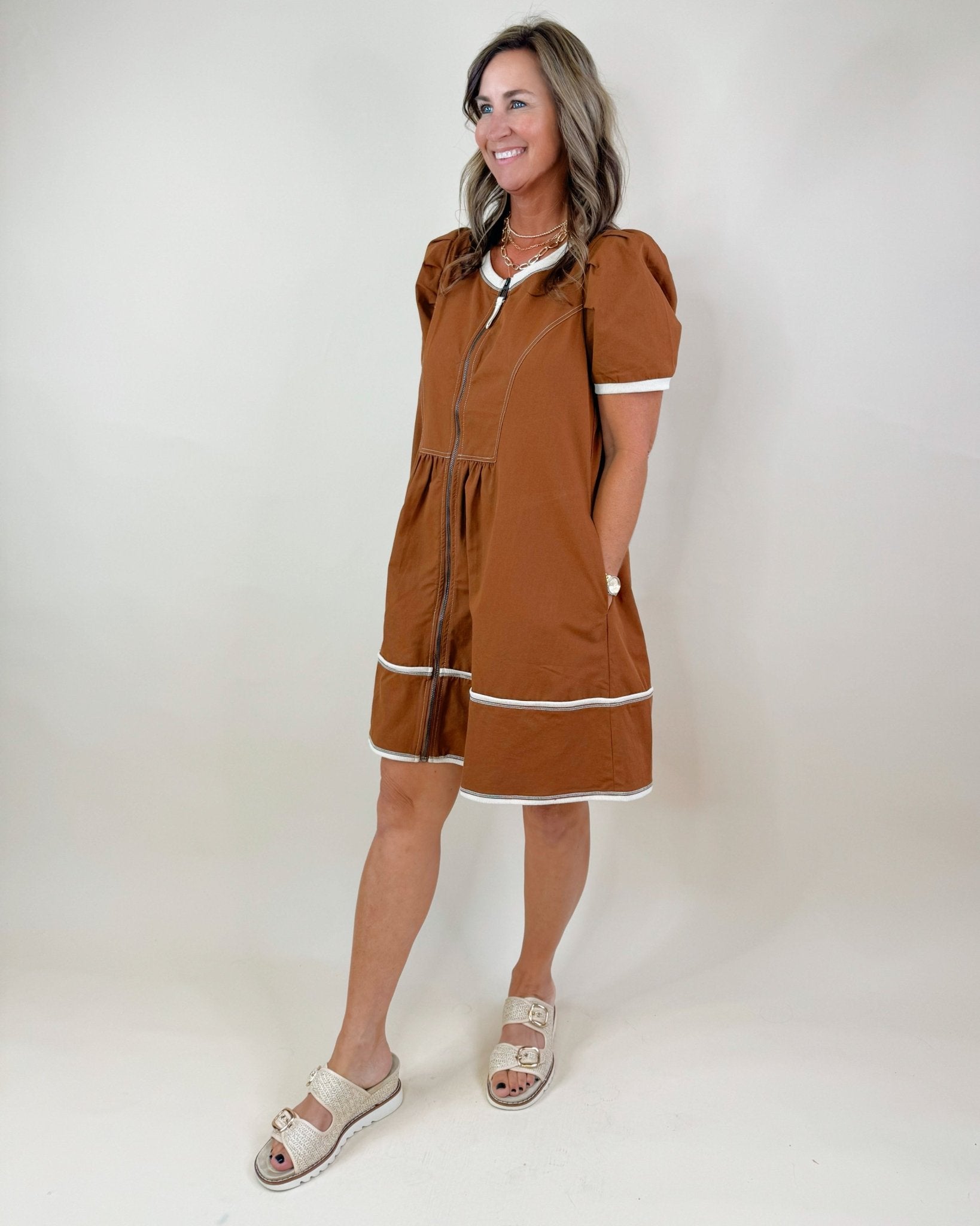 Toffee Zip Contrast Dress - Jessi Jayne Boutique