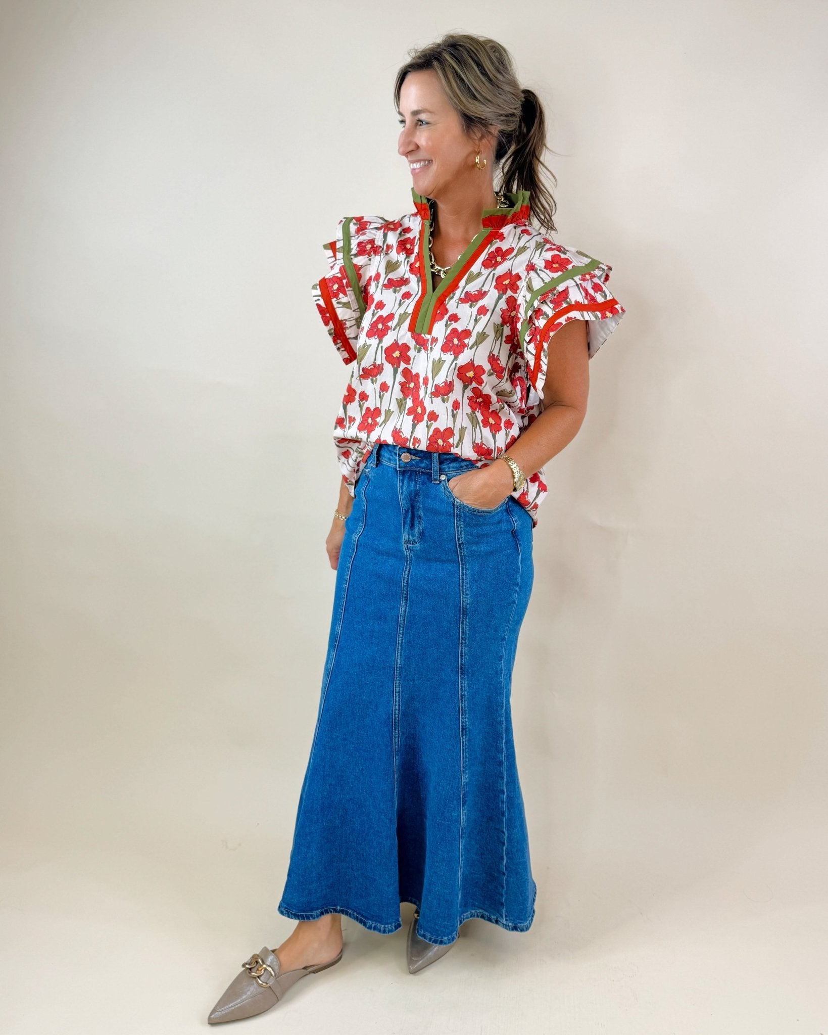 Scarlet Bloom Ruffle Top - Jessi Jayne Boutique