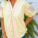 Lemon Blossom Embroidered Top - Jessi Jayne Boutique