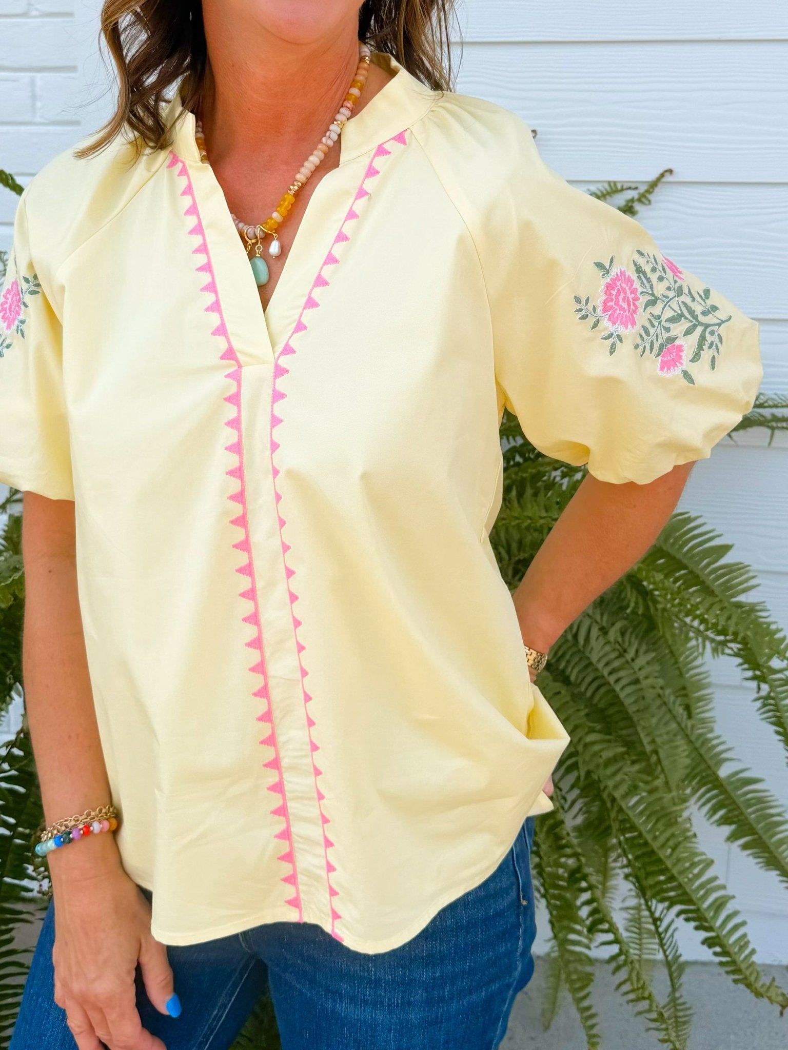 Lemon Blossom Embroidered Top - Jessi Jayne Boutique