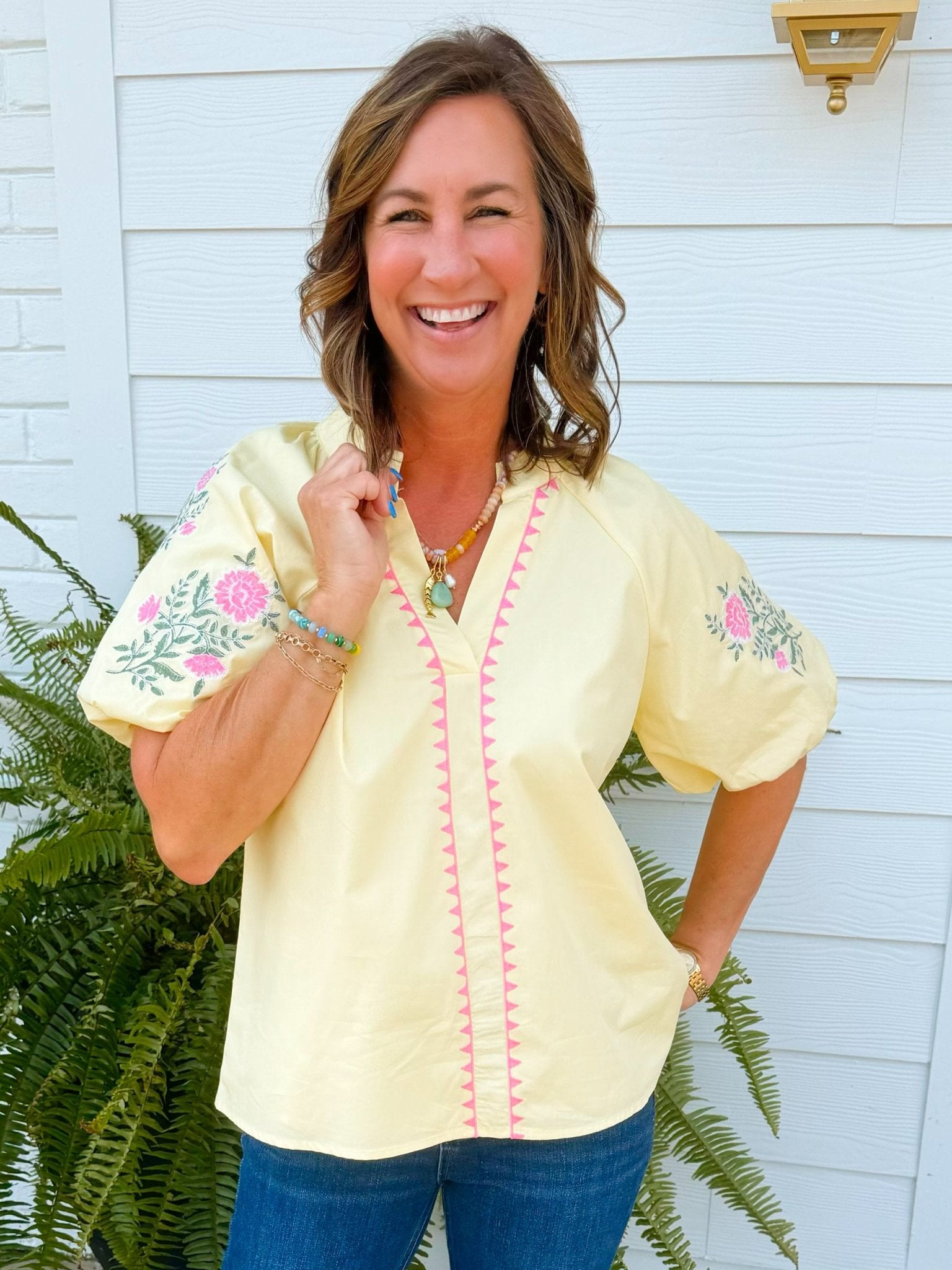 Lemon Blossom Embroidered Top - Jessi Jayne Boutique