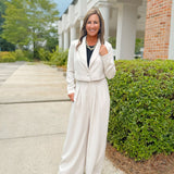 Tailored Elegance Cropped Blazer Wide - Leg Pants Set - Jessi Jayne Boutique