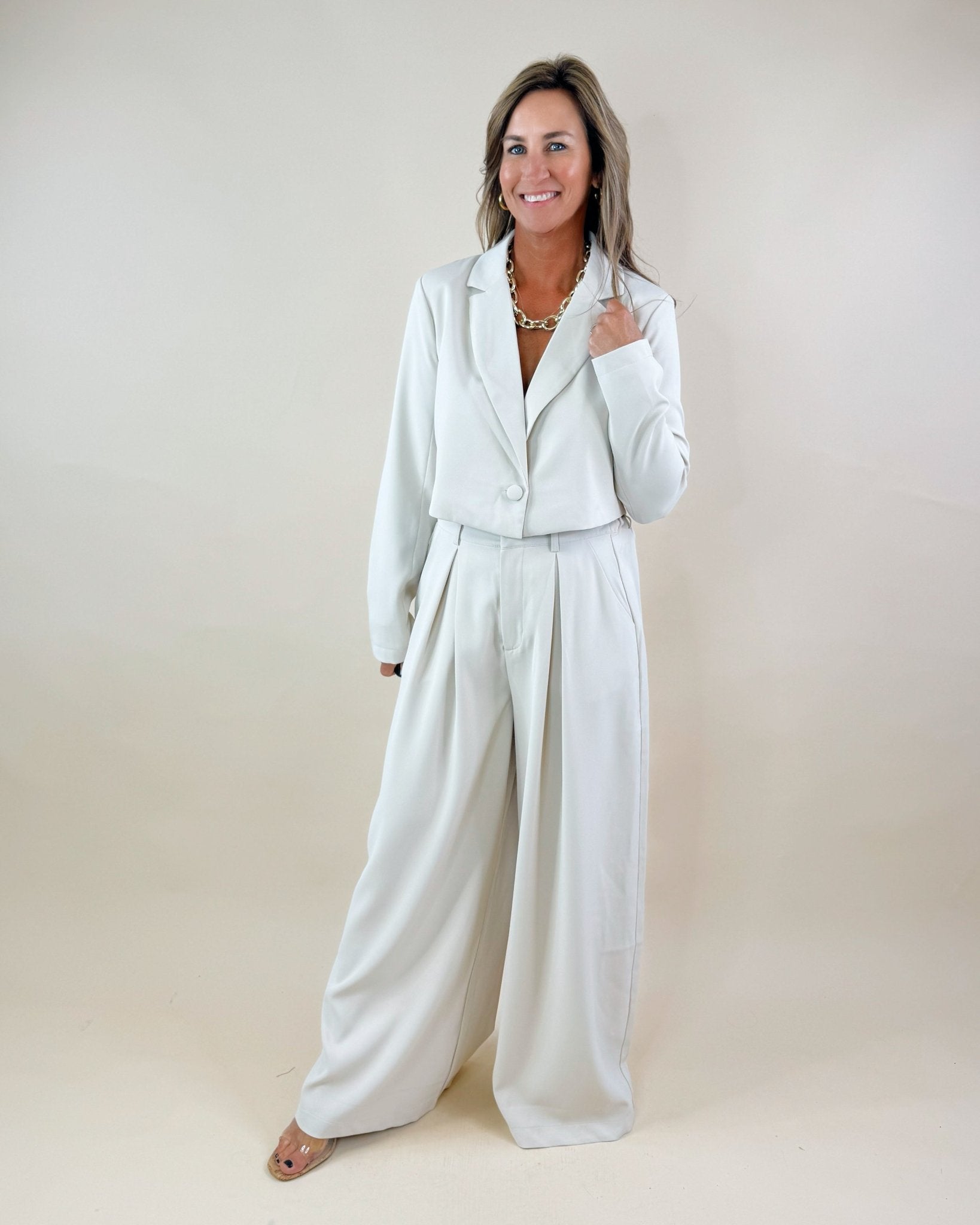 Tailored Elegance Cropped Blazer Wide - Leg Pants Set - Jessi Jayne Boutique