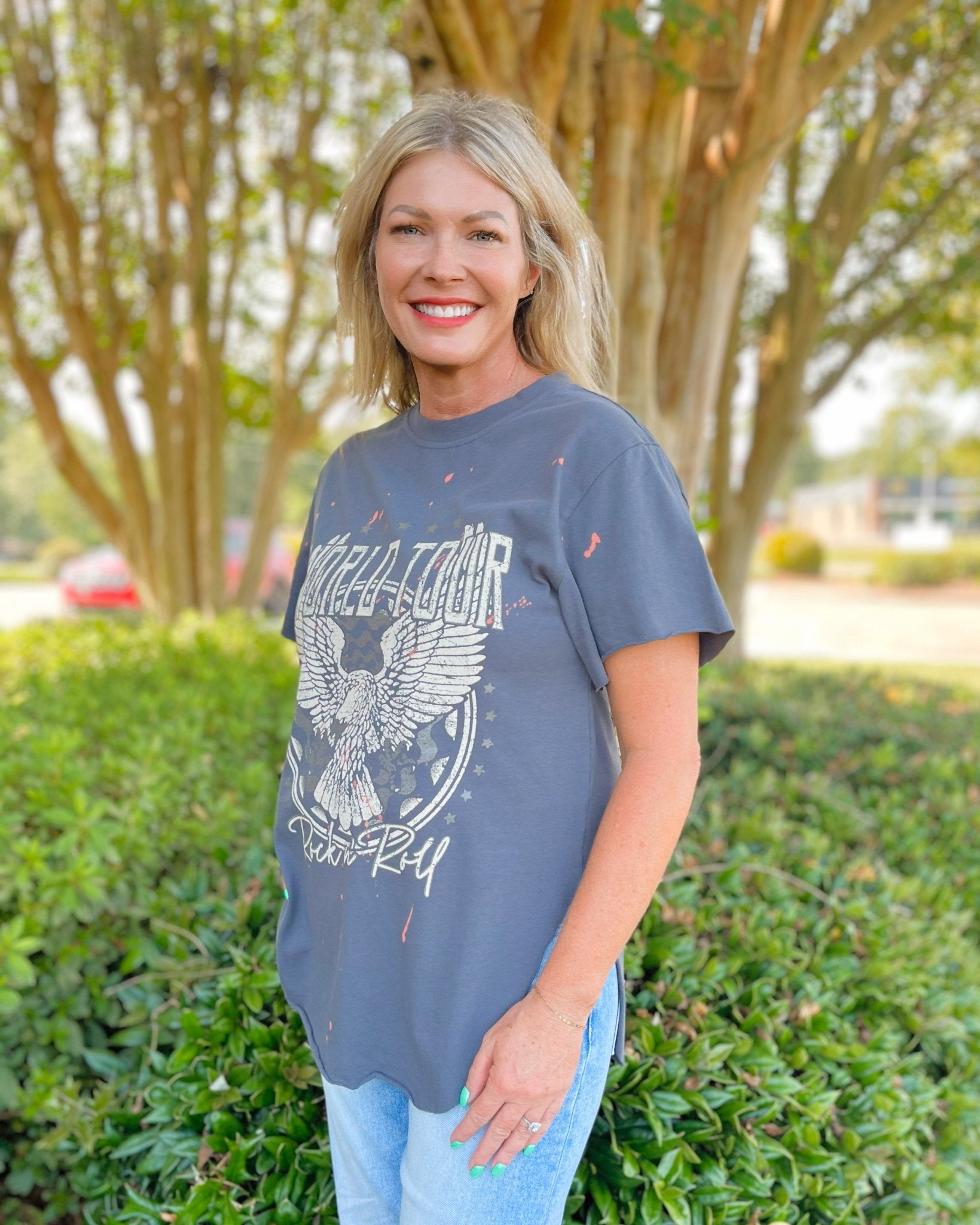 World Tour Bleach Splatter Graphic Tee - Jessi Jayne Boutique