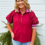 Mulberry Trim Zip Top - Jessi Jayne Boutique