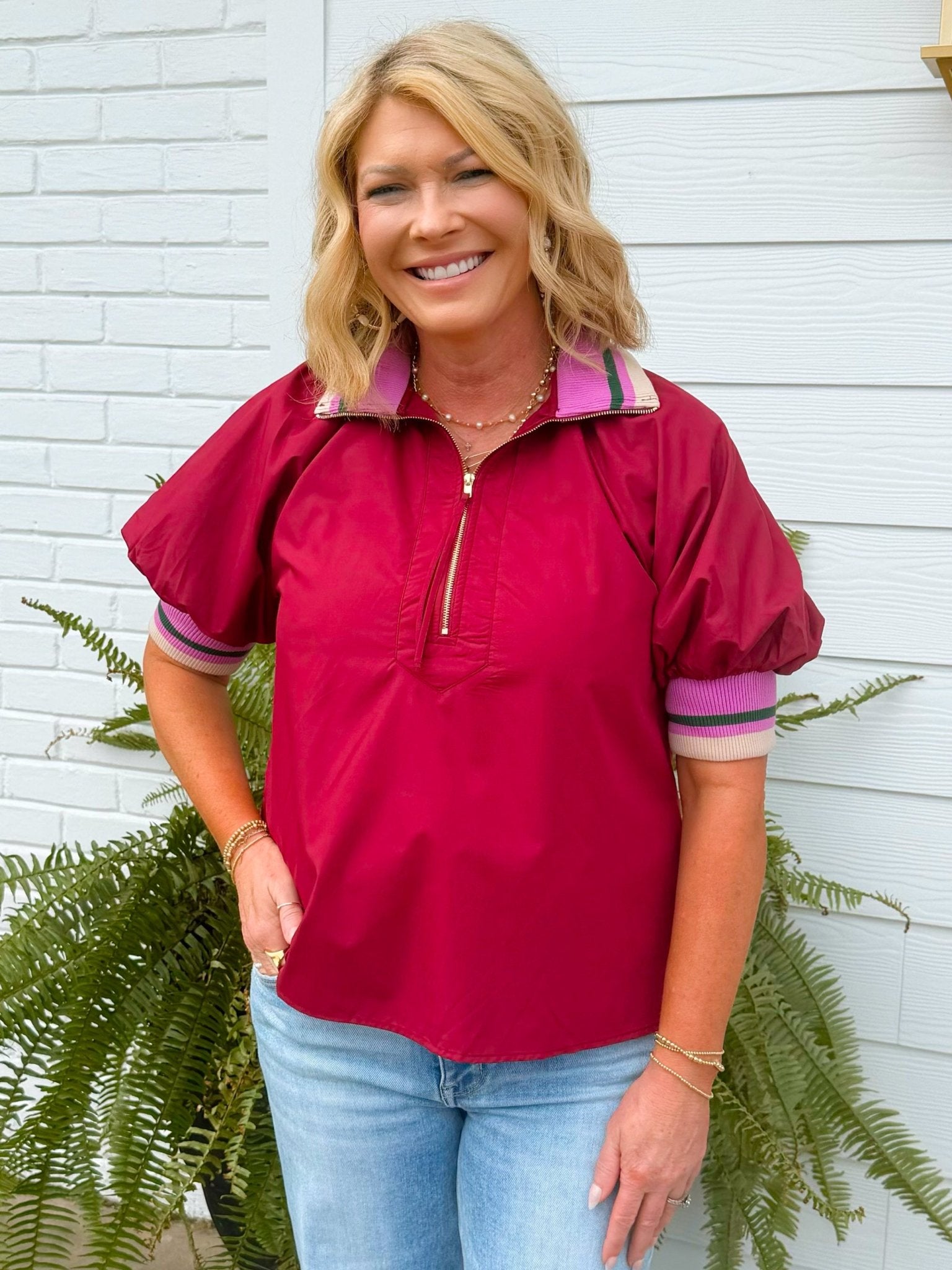 Mulberry Trim Zip Top - Jessi Jayne Boutique