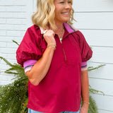 Mulberry Trim Zip Top - Jessi Jayne Boutique