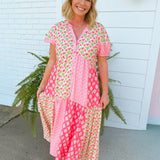Blushing Patchwork Midi Dress - Jessi Jayne Boutique
