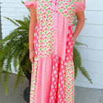 Blushing Patchwork Midi Dress - Jessi Jayne Boutique
