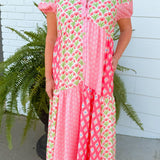 Blushing Patchwork Midi Dress - Jessi Jayne Boutique