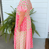 Blushing Patchwork Midi Dress - Jessi Jayne Boutique