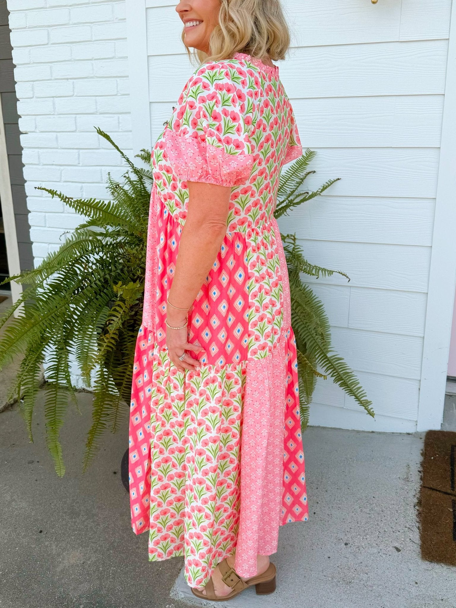 Blushing Patchwork Midi Dress - Jessi Jayne Boutique