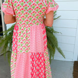 Blushing Patchwork Midi Dress - Jessi Jayne Boutique