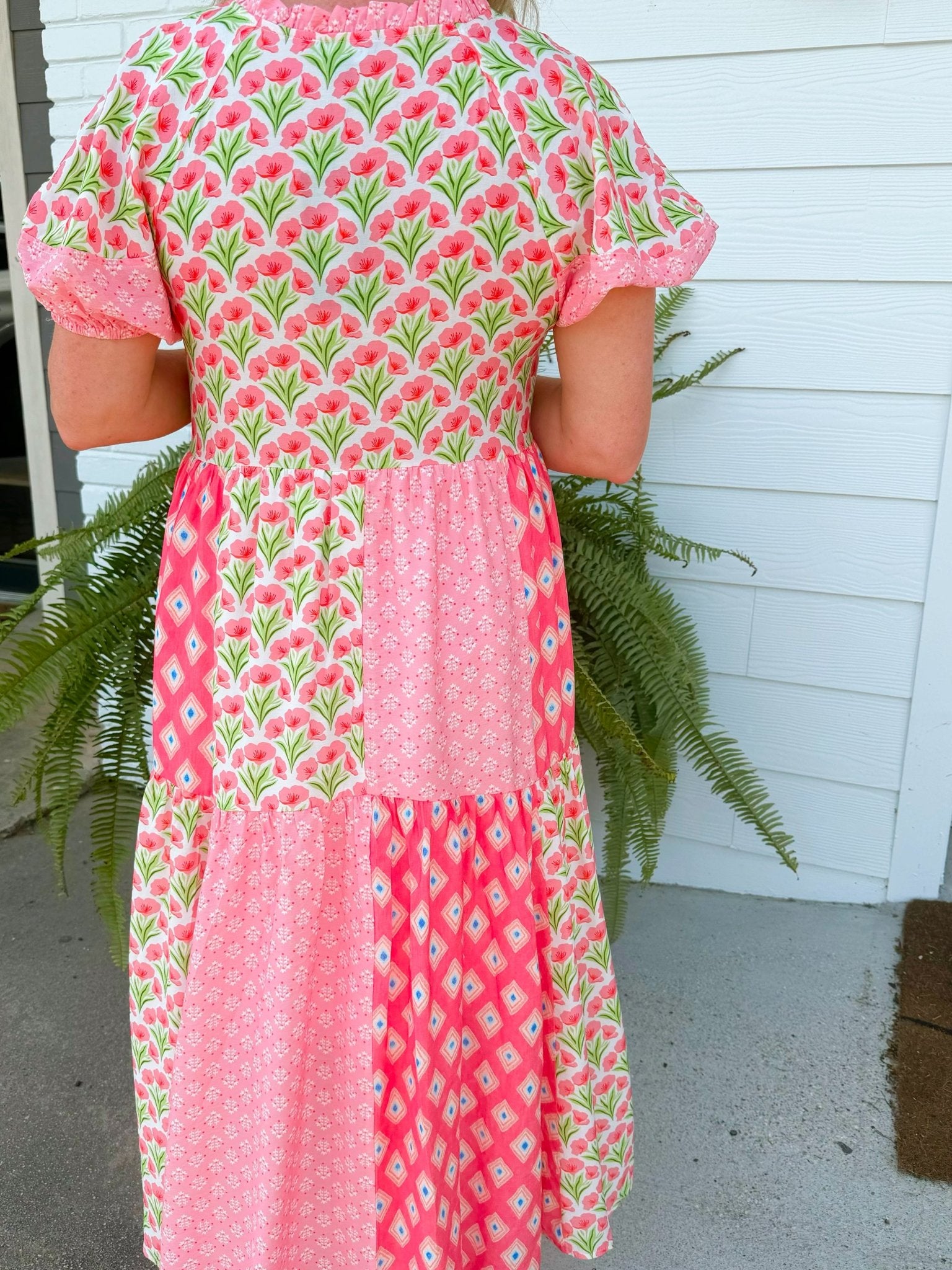Blushing Patchwork Midi Dress - Jessi Jayne Boutique