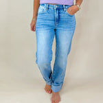 Stonewash Tummy Control Cuffed Crop Jeans - Jessi Jayne Boutique