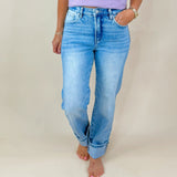 Stonewash Tummy Control Cuffed Crop Jeans - Jessi Jayne Boutique