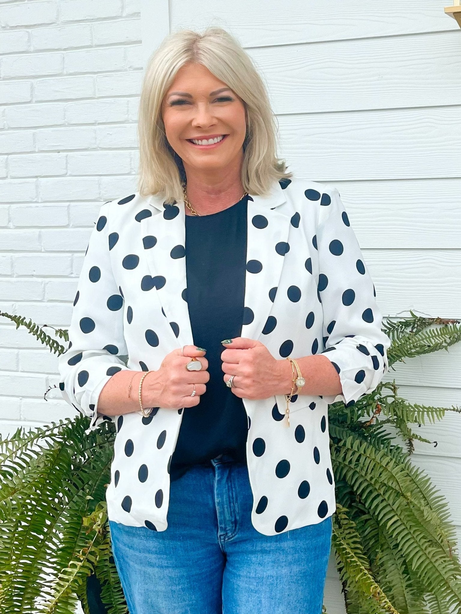 Class Act Polka Dot Blazer White - Jessi Jayne Boutique