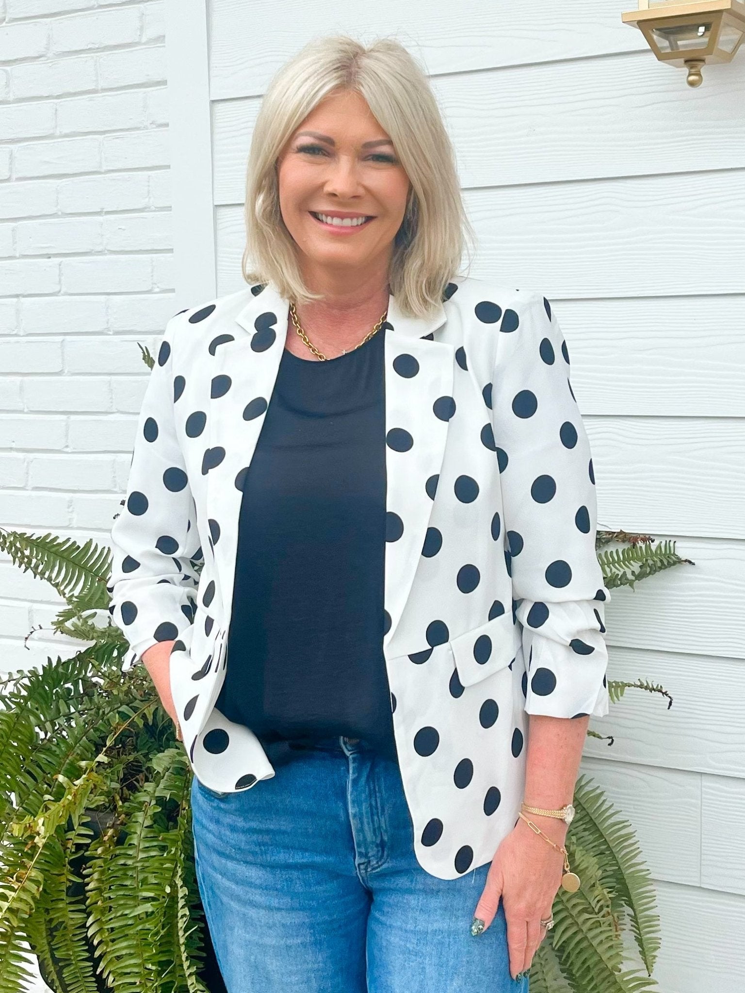 Class Act Polka Dot Blazer White - Jessi Jayne Boutique