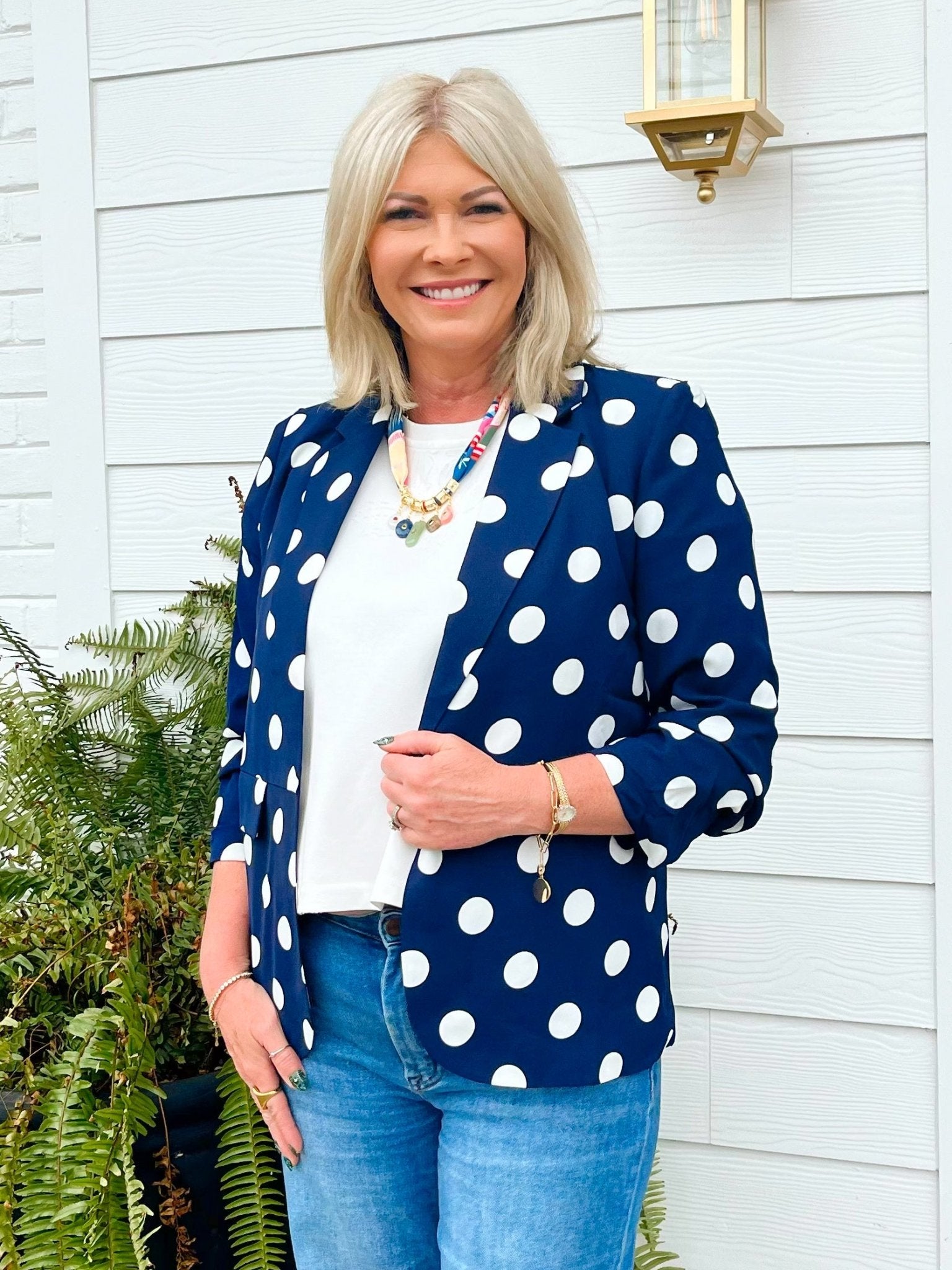 Class Act Polka Dot Blazer Navy - Jessi Jayne Boutique