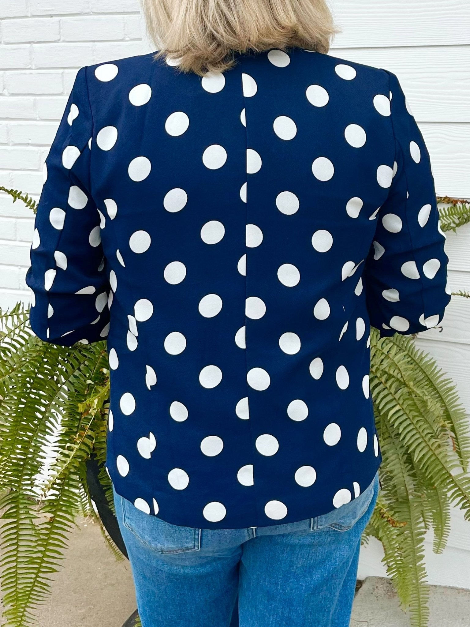 Class Act Polka Dot Blazer Navy - Jessi Jayne Boutique