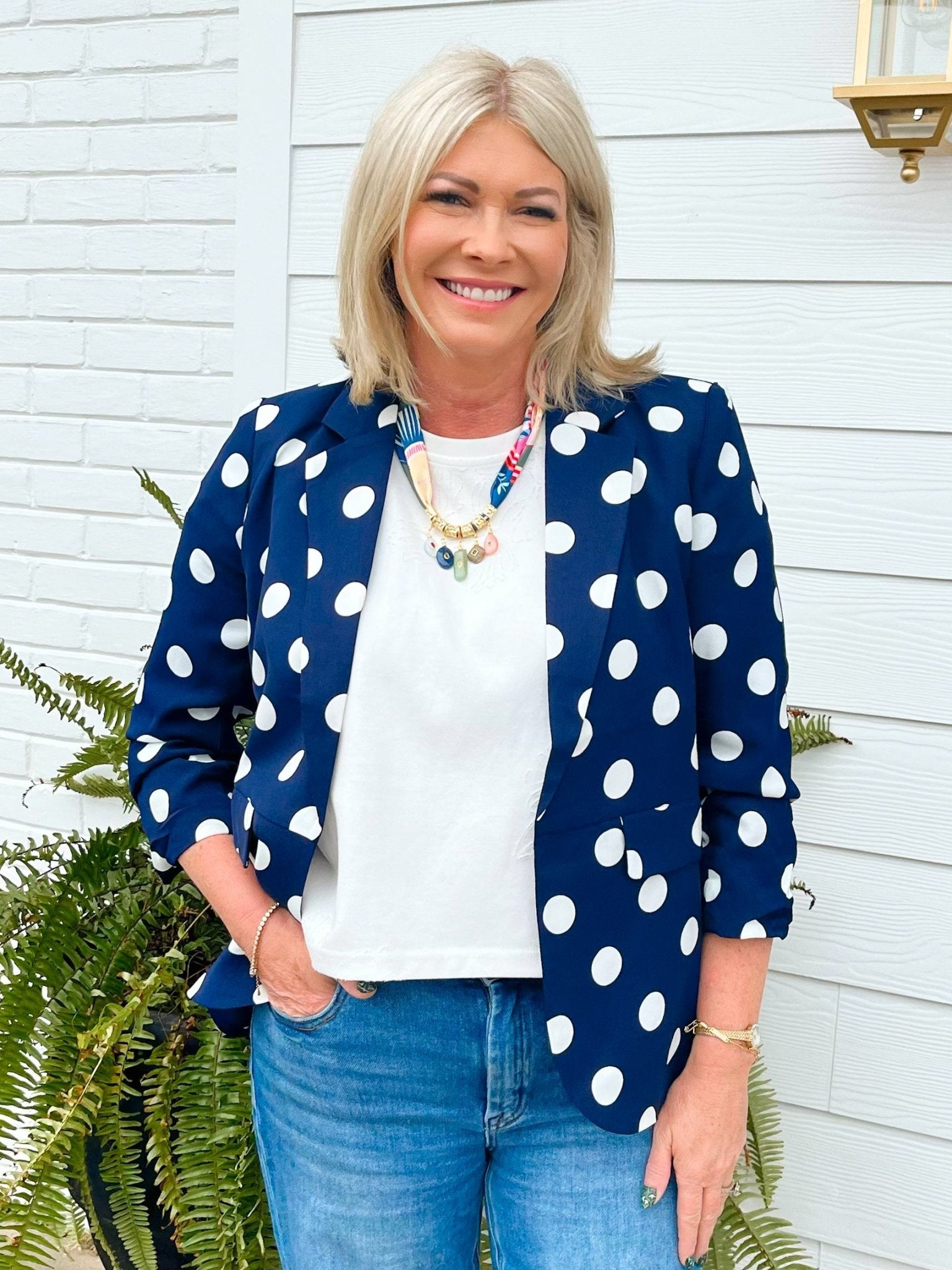 Class Act Polka Dot Blazer Navy - Jessi Jayne Boutique