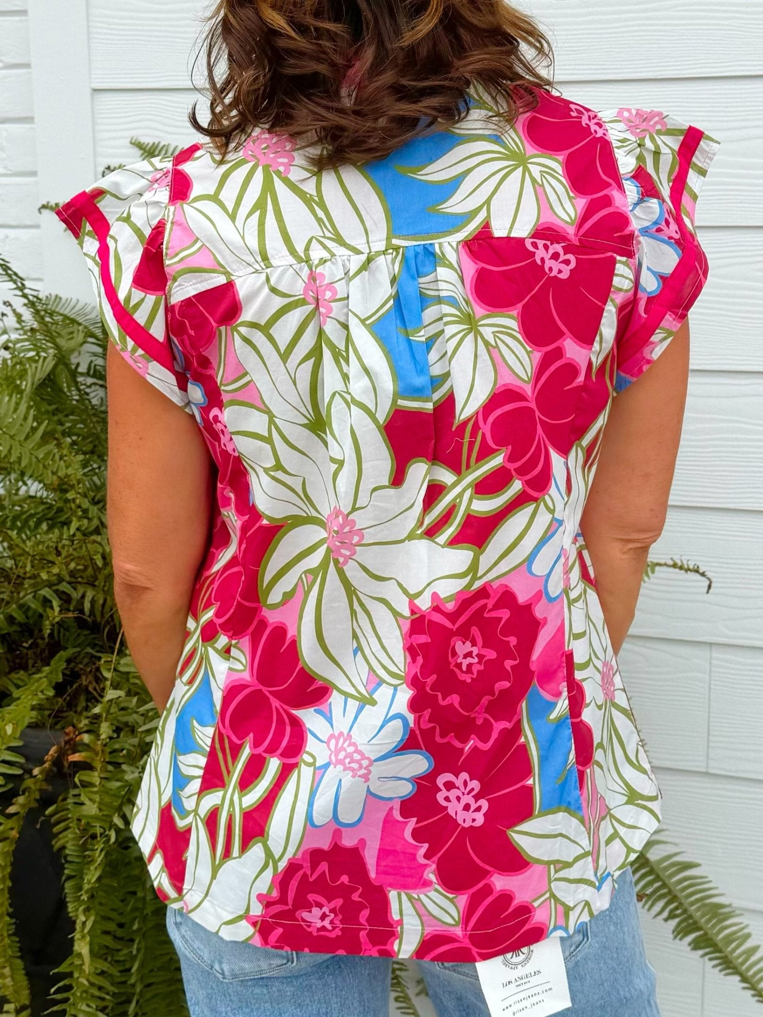 Pink Tropical Floral Flutter Sleeve Top - Jessi Jayne Boutique