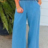 Light Denim Frayed Hem Wide Leg Pants