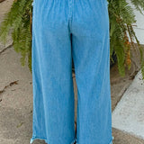 Light Denim Frayed Hem Wide Leg Pants