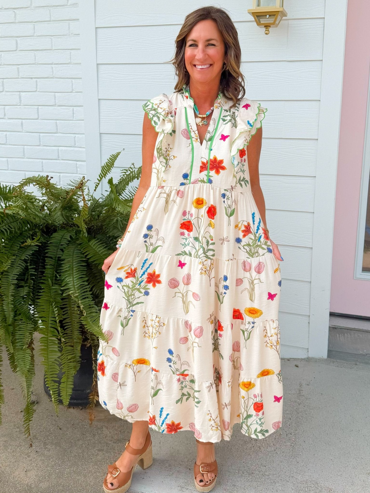 Cream Botanical Garden Maxi Dress - Jessi Jayne Boutique
