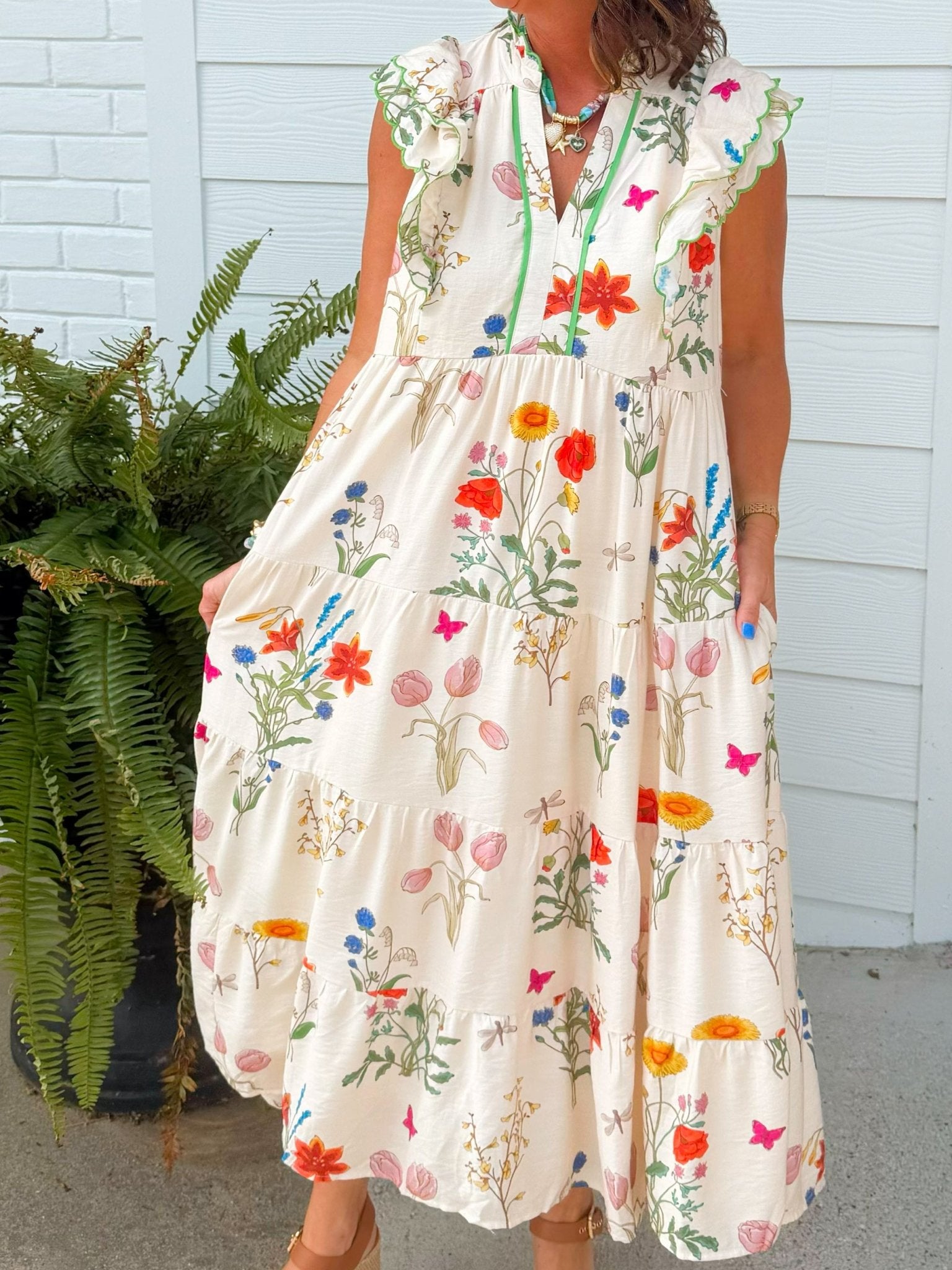 Cream Botanical Garden Maxi Dress - Jessi Jayne Boutique