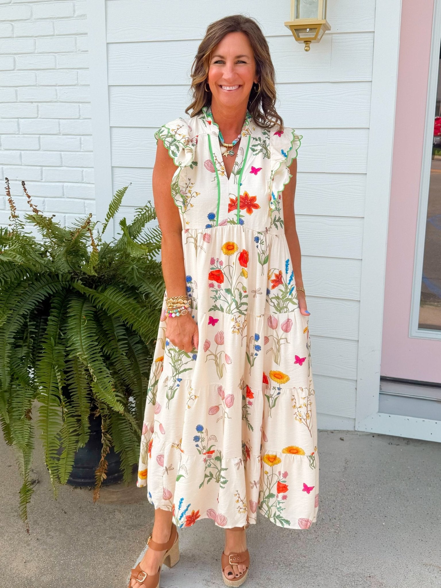 Cream Botanical Garden Maxi Dress - Jessi Jayne Boutique