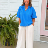 Ocean Blue Textured Puff Sleeve Top - Jessi Jayne Boutique