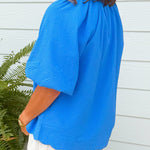 Ocean Blue Textured Puff Sleeve Top - Jessi Jayne Boutique
