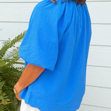 Ocean Blue Textured Puff Sleeve Top - Jessi Jayne Boutique