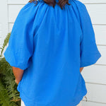 Ocean Blue Textured Puff Sleeve Top - Jessi Jayne Boutique