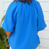 Ocean Blue Textured Puff Sleeve Top - Jessi Jayne Boutique